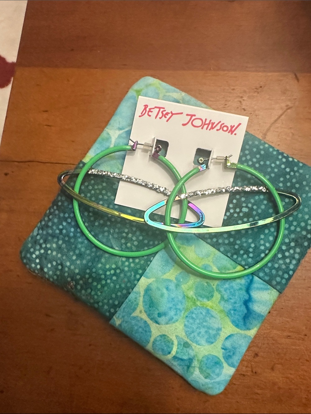 Betsey Johnson Green Multi-Tone Planet Hoop Earrings